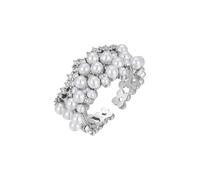 crayfomo Vintage Pearl & Zircon Adjustable Ring-Micro-Paved Open Statement Ring in Gold-Tone Copper, 3 g