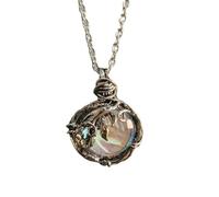 crayfomo Vintage Silver Tone Pendant Necklace with Iridescent Opal Stone, Romantic Gothic Style Locket Jewelry for Women, Unique Statement Necklace Gift for Her