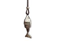 crayfomo Vintage Two Tone Fish Pendant Long Necklace for Men Women, Adjustable Brown Wax Rope Layer Sweater Chain, Minimalist Retro Oriental Carp Statement Jewelry