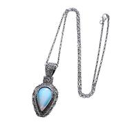 crayfomo Vintage Water Drop Necklace, Sky Blue Gem Pendant, Silver Chain with Engraved Detail for Women and Men