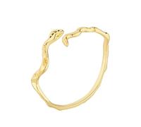 crayfomo Wavy Snake Open Cuff Bracelet, Gold Plated Copper with Green Cubic Zircon Eyes, Adjustable Textured Serpent Bangle for Dating Club Casual Outfits