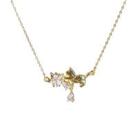 crayfomo Women's Gold-Tone Cat & Star Crystal Dangle Necklace: Whimsical Pet Charm,Dainty Chain Style, Playful Romantic Vibe