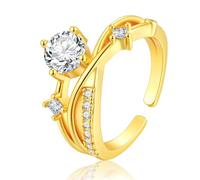 crayfomo Women's Gold-Tone Double-Band Crystal Statement Ring: Oversized Center Stone, Multi-Crystal Accents, Twisted Band Design, Glam Bold Style