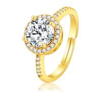 crayfomo Women's Gold-Tone Halo Engagement Ring: Oversized Round Center Stone, Paved Crystal Halo