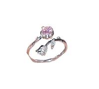 crayfomo Women's Rose Gold-Tone Pink Crystal Rose Ring: Romantic Rose-Bud Design, Pink & Clear Crystal Accents, Twig Band Style, Feminine Elegant Aesthetic