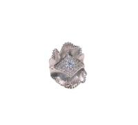 crayfomo Women's Silver Textured Petal & Pave Crystal Ring: Wide Band Silver Rings for Women, Bold Statement Style, Artistic Texture Finish