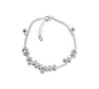 crayfomo Women's Silver-Tone Beaded Cluster Bracelet: Textured Mixed-Bead Design, Polished Metal Finish,Minimalist Chic Style