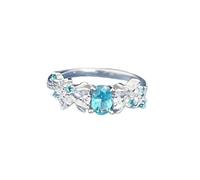 crayfomo Women's Silver-Tone Blue Crystal Ring: Romantic - Design, Sparkling Micro-Paved Crystals, Dainty Feminine Style