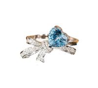 crayfomo Women's Silver-Tone Blue Heart Crystal & Bow Ring: Romantic Heart-Bow Design, Sparkling Micro-Paved Crystals, Dainty Feminine Style