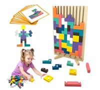 crayfomo Wooden Stacking Puzzle Toy, 3D Montessori Wooden Stacking Puzzles Game,Stress Relief 3D Russian Blocks Game with 10 Cards,Educational Stacking Game for Fun Parent-Child Activities