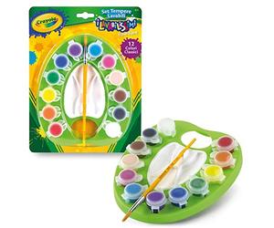 CRAYOLA 54-1066 Children's Washable Paint Set with Brush, Assorted Colours, Set of 12 Colours, 1 Palette, 1 Brush, Resealable and Refillable Tempera Jars