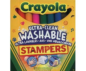 CRAYOLA 8-Ultra Clean Marker Stampers | 8 couleurs, Pointe pochoir avec 8 sujets sympathiques, Encres à formule ultra-lavable