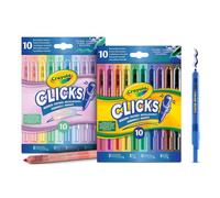 CRAYOLA Clicks - 20 Washable Retractable Capless Felt Tip Markers Assorted Standard/Pastel Colouring Pens 2 in 1 Conical Tip for School Home and Travel, Kids and Adults