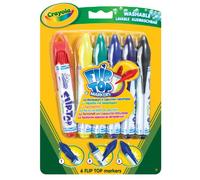 CRAYOLA Flip Top Washable Markers - Assorted Colours (Pack of 6) | Unique Flip Top Lid That Can't Get Lost | Kids Arts and Crafts | Ideal for Kids Aged 3+