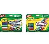 Crayola Metallic Markers 8 Count, Glitter Markers 6 Count, Combo Pack Bundle