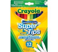 CRAYOLA SuperTips Washable Markers - Assorted Colours (Pack of 12) Premium Felt Tip Pens That Can Easily Wash Off Skin & Clothing Ideal for Kids Aged 3+