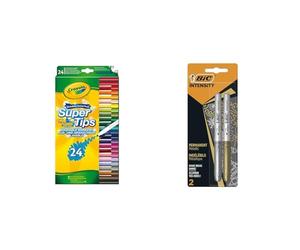CRAYOLA SuperTips Washable Markers - Assorted Colours (Pack of 24) & BIC Marking Metallic Colours Permanent Markers, Medium Bullet Tip Pens, Gold and Silver Colours