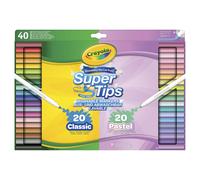 CRAYOLA SuperTips Washable Markers - Classic & Pastel Colours (Pack of 40) | Premium Felt Tip Pens that Can Easily Wash Off Skin and Clothing | for A