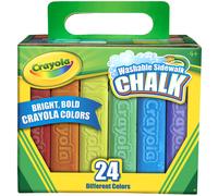 Childrens Crayola Box of 24 Sidewalk Washable Anti-Roll Bright Coloured Chalks - Multicoloured