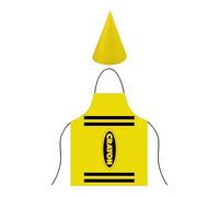 Crayon Apron and Funny Gnome Cone Hat Costume Set for Men Women Colouring Pencil Costume Set Halloween Party Cosplay Dress up Outfits Fancy Dress for Adults Yellow
