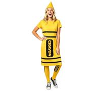 Crayon Costume Adult 3Pcs,Colorful Crayon Fancy Dress Include Apron, Funny Cone Hat And Striped Socks,Unisex World Book Day Costumes,Halloween Party Christmas Group Cosplay Outfits (Yellow, S)