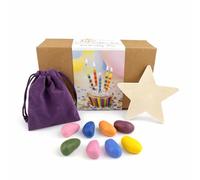 Crayon Rocks Birthday in A Box Gift Set, 8 Rock-Shaped Soy Wax Crayons, Tripod Grip for Handwriting Development, Purple Velvet Bag & Wooden Cutout, Fun Educational Gift for Kids & Toddlers