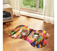 Crayons Bone-Shaped Absorbent Pet Feeding Mat, Printed Pu Leather Dog Food Mat Cat Bowl Mat With Non-Slip Rubber Backing,Waterproof
