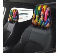 Crayons Car Seat Headrest Cover 2 PCS, Soft Stretchable Fabric Car Head Rest Protector Dustproof Removable Car Headrest Covers Universal Vehicle Accessories