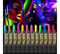 Crayons Kit, 6 Colors Safe Non-Toxic UV Glow Neon Face and Body Crayons for Adults Halloween Makeup Party Cosplay - Fluorescent Brightest Glow under UV!