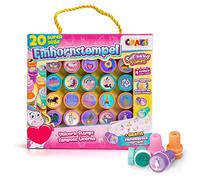 CRAZE Children's Stamp with Unicorn Motifs Stamp Case 20 Ink Pads Children Washable Stamp Set Children Unicorn Stamp Set Colourful with Paper Block in Case 29190