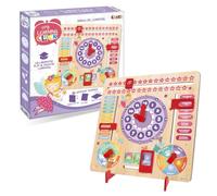 CRAZE English Learning Clock for Kids: Hours, Weather, Months, Days of the Week... Educational Wooden Toy with Princess Design, Violet