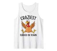 Craziest Turkey in Town Funny Thanksgiving Cartoon Art Tank Top