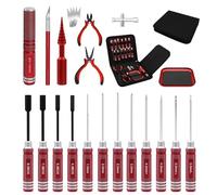 Craznick 19Pcs RC Car Tool Kit Hex Screwdriver Set Hex Nut Drivers Phillips Screwdriver Pliers Wrench Body Reamer for 1/8 1/10 Traxxas Axial Arrma DJI Drone Boat RC Repair Tool Kit Red