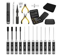 Craznick 19Pcs RC Car Tool Kit Hex Screwdriver Set Hex Nut Drivers Phillips Screwdriver Pliers Wrench Body Reamer for 1/8 1/10 Traxxas Axial Arrma DJI Drone Boat RC Repair Tool Kit Black