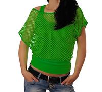 Crazy Age Women's Party Mesh Top, Summer Top, Fancy Dress, Neon Toxic Green, L