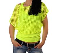 Crazy Age Women's Party Top, Summer Top, Carnival Top, Festival Mesh Top in Trendy Neon Colours, Neon Yellow (Ama), L-XL