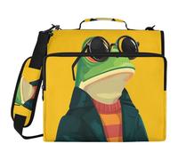 Crazy Animal Frog Yellow 3 Ringing 1.5 inch Organizer Binder with Strap Laege Capacity Portfolios Portfolio Organizer for Office School