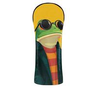 Crazy Animal Frog Yellow Golf Head Cover Premium Leather Headcovers with Interchangeable No. Tags for Woods and Driver Hybrid