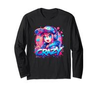 Crazy Anime Girl Headphones Peace Long Sleeve T-Shirt