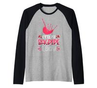 Crazy Bagpipe Lady Raglan Baseball Tee