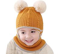crazy bean Kids Girls Boys Winter Warm Hat, Windproof Hat and Scarf 3-in-1 Toddler Knitted Beanie Hat
