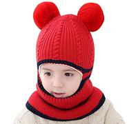 crazy bean Kids Girls Boys Winter Warm Hat, Windproof Hat and Scarf 3-in-1 Toddler Knitted Beanie Hat