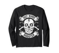 Crazy Bearded Shooter Skull Hunter Shooting Gun Hunting Long Sleeve T-Shirt