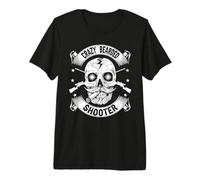 Crazy Bearded Shooter Skull Hunter Shooting Gun Hunting Premium T-Shirt