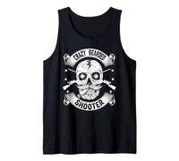 Crazy Bearded Shooter Skull Hunter Shooting Gun Hunting Tank Top
