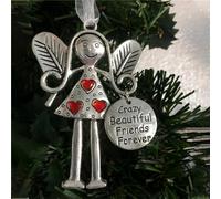 Crazy Beautiful Friends Forever - Angel Ornament, Metal Angel Ornament with Heart Dress, Christmas Friendship Figurine, 5.5 x 3.5 cm (Wine)