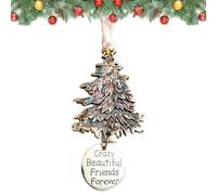 Crazy Beautiful Friends Forever - Christmas Tree Ornament, 9cm Silver Metal Xmas Tree Pendant with Friendship Message Charm (Silver)