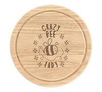 Crazy Bee Lady Stars Wooden Chopping Cheese Board Round 25cm