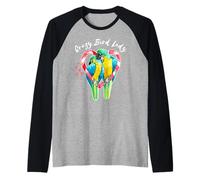 Crazy Bird Lady - Blue and Gold Macaw Parrot Couple Raglan Baseball Tee