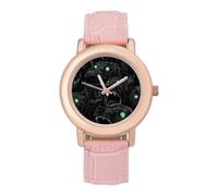 Crazy Black Dogs with Glowing Eyes Womens Leather Strap Elegant Lady Wrist Watches Casual Band Three-Hand Watch